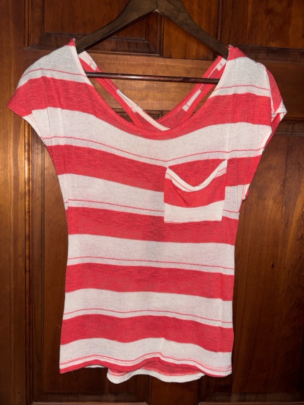 Striped Red & White Women's Pocket Tee